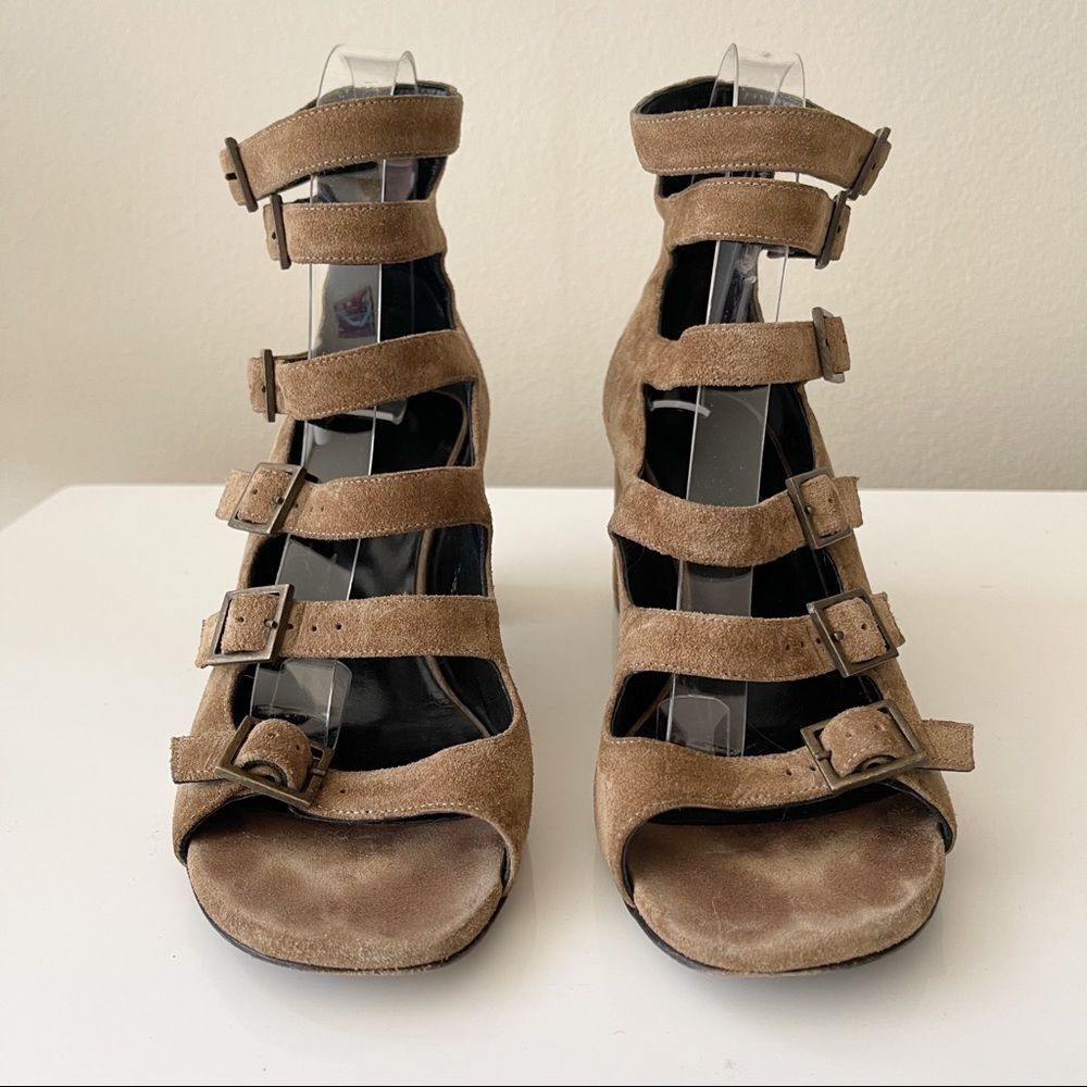 YSL Woman's Multi-strap heel Sandals Suede natural 6.5 - Picture 7 of 11